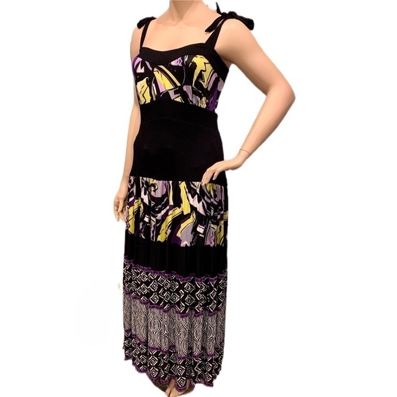 Igigi Maxi Sun Dress Plus Size 14/16 Yellow Purple Black Bra Friendly Straps NWT - Picture 1 of 14